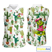 Load image into Gallery viewer, Funny Cactus Flower Womens Sleeveless Golf Polo Shirt Custom Name Golf Tops, Cactus Golf Shirt NHN0237