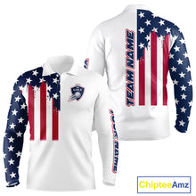Load image into Gallery viewer, American Flag Long Sleeve Golf Polo Shirt Custom Red, White And Blue Patriotic Golf Shirts For Team NHN0118