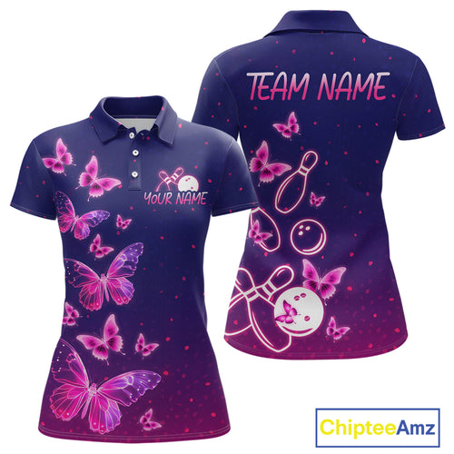 Purple Butterflies Bowling Shirts for Women Men Team Custom Bowling Jerseys MBL135