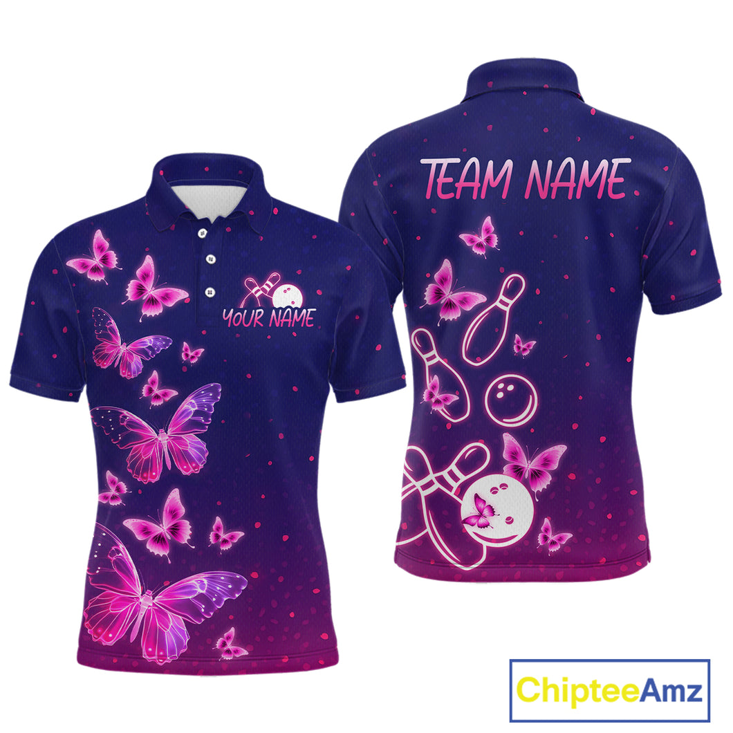 Purple Butterflies Bowling Shirts for Women Men Team Custom Bowling Jerseys MBL135