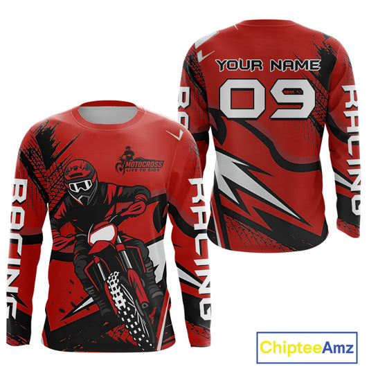 Red Custom Motocross Jersey Men Women Kid Dirt Bike Shirts Off road Riding Shirt XM465