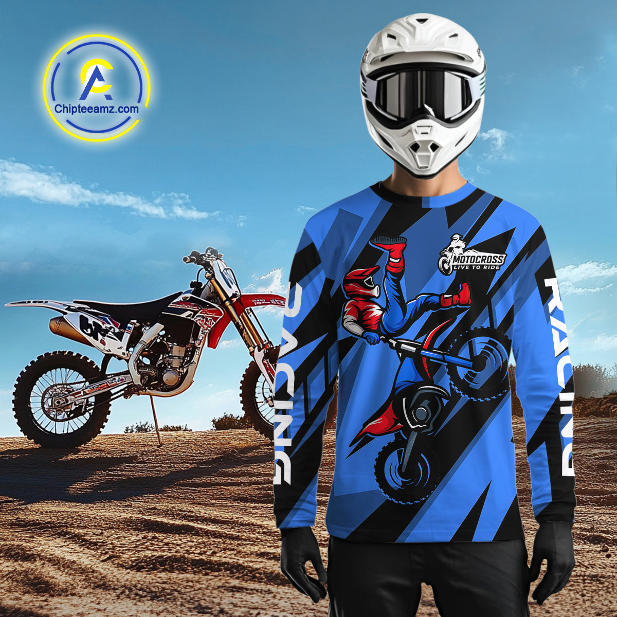 Blue Custom Motocross Jersey for Men Women Kid Dirt Bike Shirts Off road Riding Shirt XM467