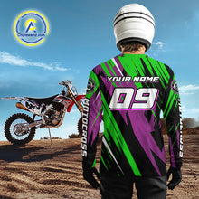 Load image into Gallery viewer, Purple and Green Motocross Racing Jersey for Women Kid Men Dirt Bike Off road Shirt XM473