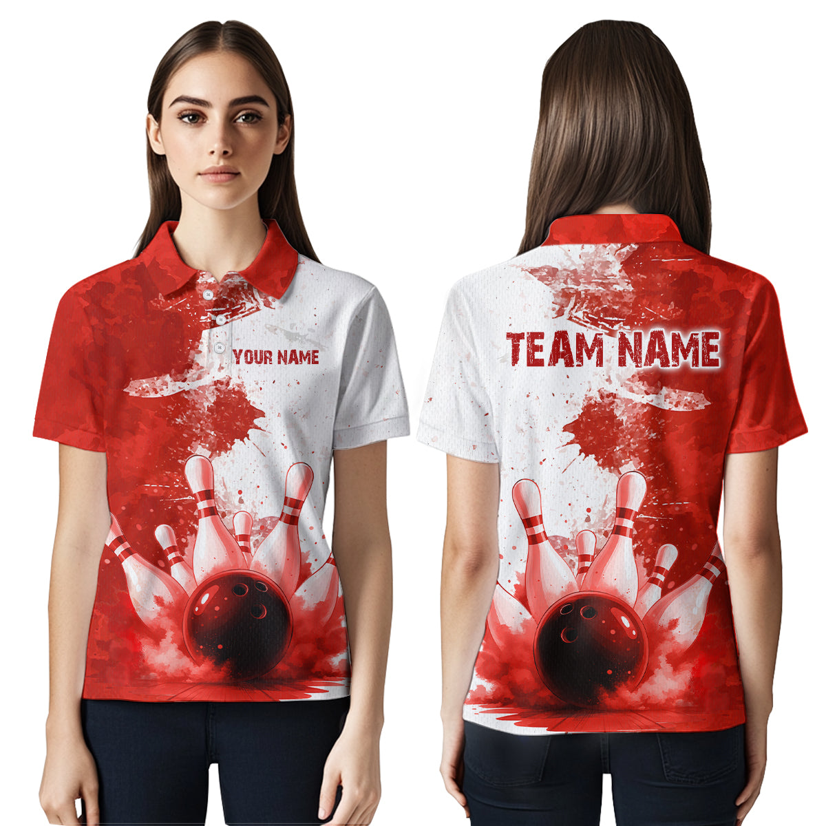 Red Bowling Shirts for Women Men Custom Bowling Polo & 1/4 Zip Shirt for Team MBL220