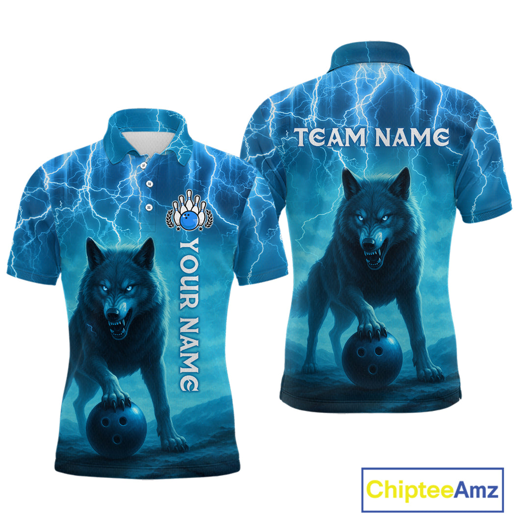 Lightning Wolf Bowling Shirts for Team Women Men Custom Blue Wolf Bowling Jerseys MBL193