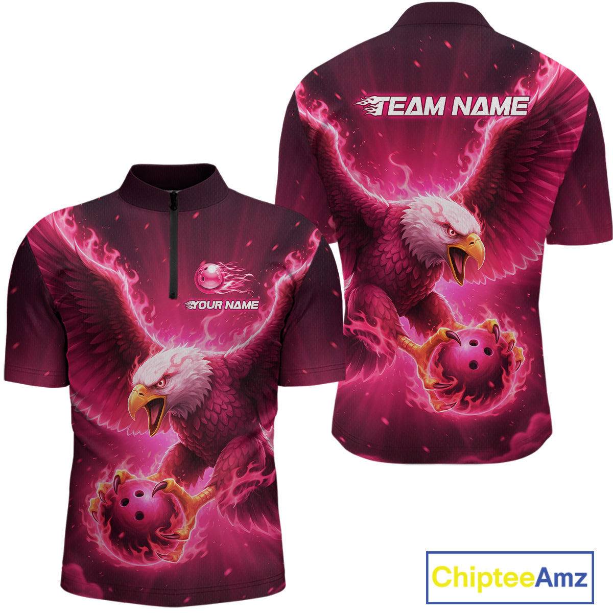 Pink Eagle Bowling Shirts for Team Women Men Custom Bowling Polo & 1/4 Zip Shirt MBL235
