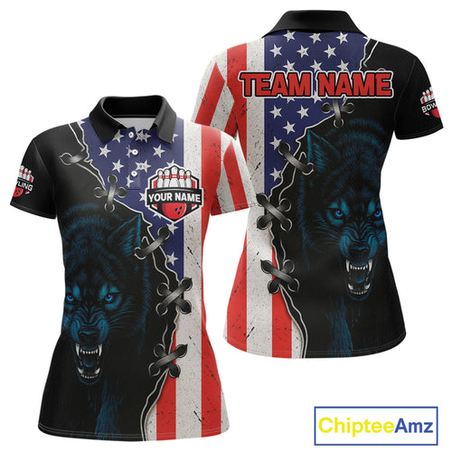 Patriotic Wolf Bowling Shirts for Team Men Women Wolf Bowling Jerseys American Flag MBL203