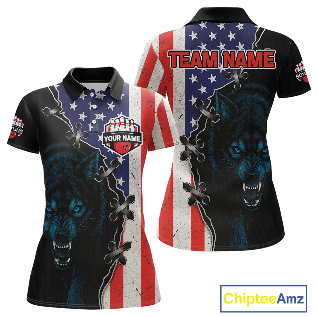 Patriotic Wolf Bowling Shirts for Team Men Women Wolf Bowling Jerseys American Flag MBL203