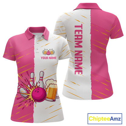 Beer Bowling Shirts Pink&White Beer Bowling Jersey for Team Women Men Bowl League MBL259