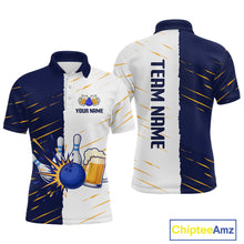Load image into Gallery viewer, Beer Bowling Shirts Blue&amp;White Beer Bowling Jersey for Team Women Men Bowl League MBL259