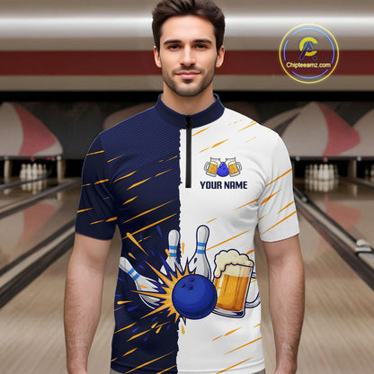 Beer Bowling Shirts Blue&White Beer Bowling Jersey for Team Women Men Bowl League MBL259