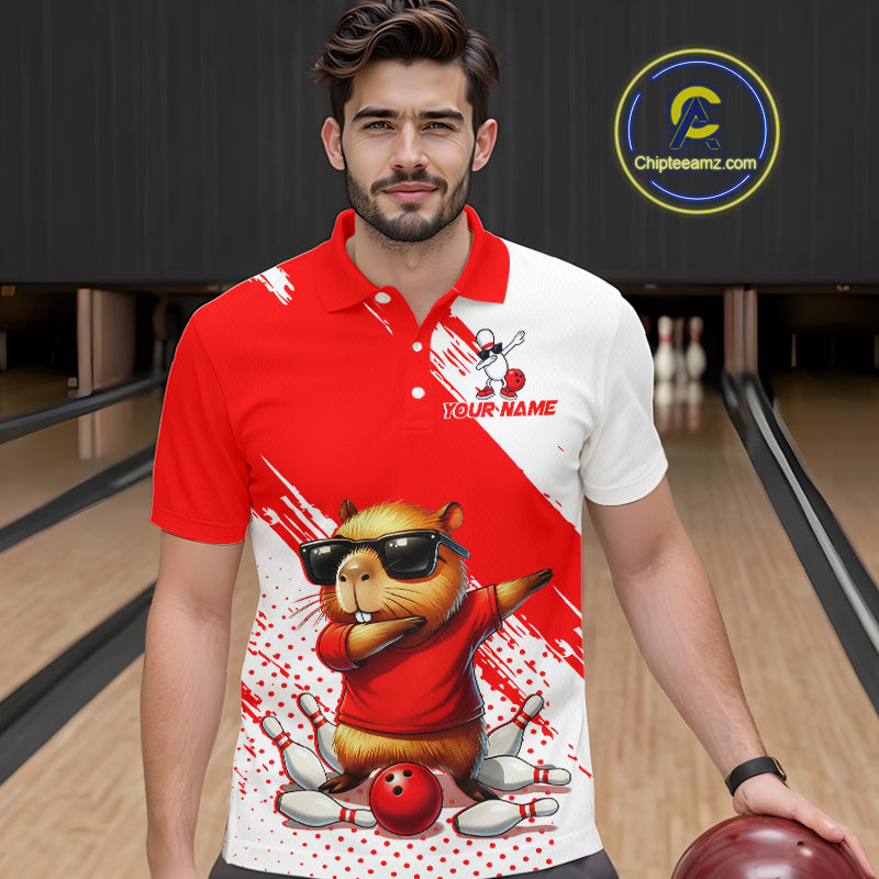 Funny Squirrel Bowling Shirts Team Men Women Bowling Jerseys Red Bowling Polo 1/4 Zip MBL215