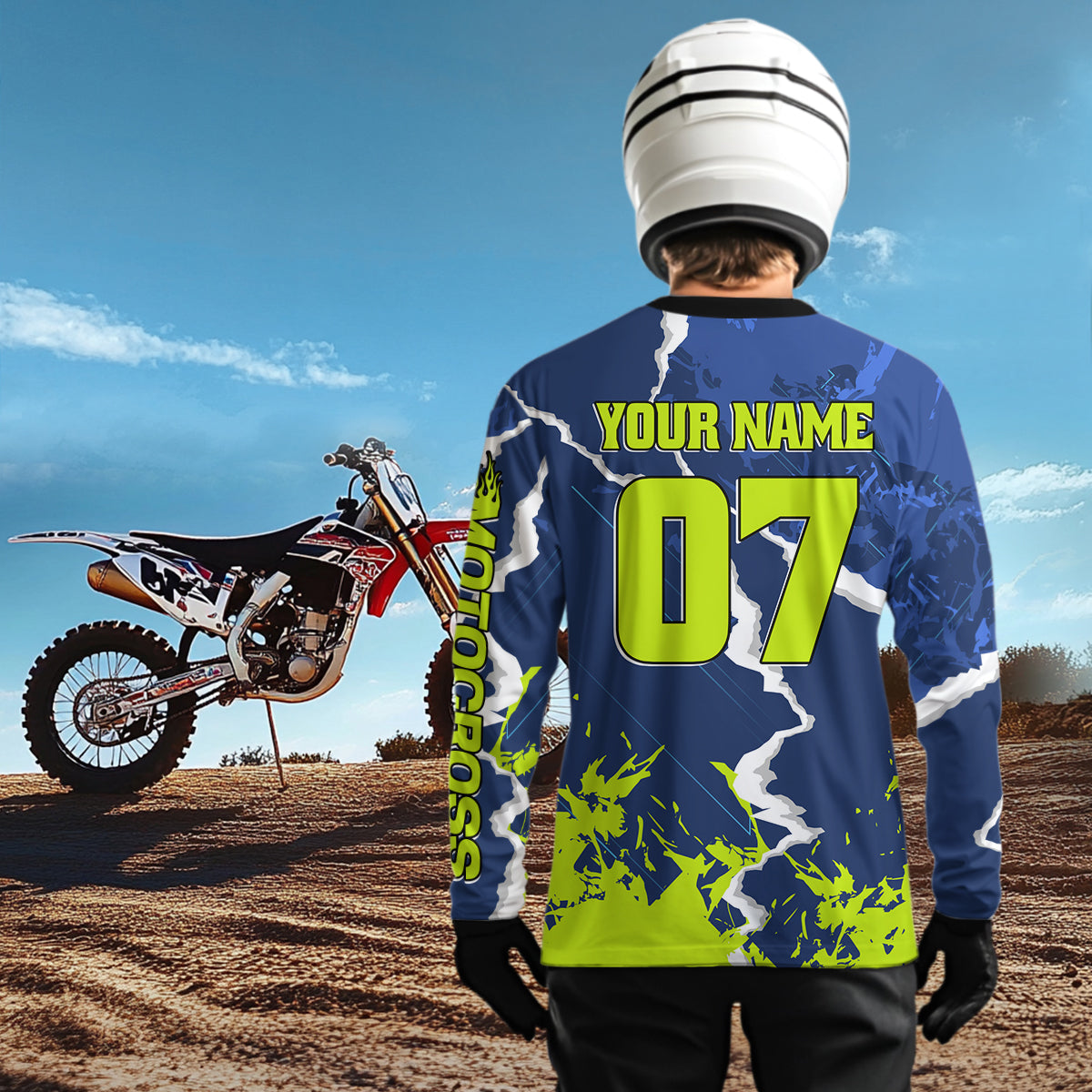 Lightning Motocross Jersey Custom Blue Dirt Bike Shirts Men Kid Women Off Road Jersey XM408