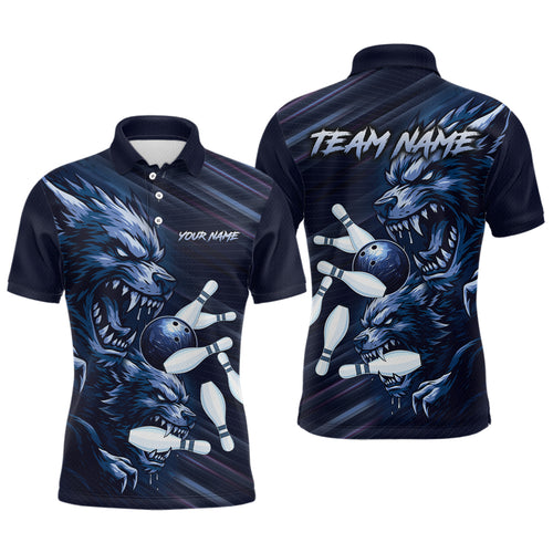 Wolf Bowling Shirts for Team Women Men Custom Blue Wolf Bowling Polo&1/4 Zip MBL192