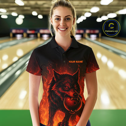 Flame Wolf Bowling Shirts for Team Women Men Custom Wolf Bowling Polo & Quarter Zip MBL195