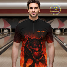 Load image into Gallery viewer, Flame Wolf Bowling Shirts for Team Women Men Custom Wolf Bowling Polo &amp; Quarter Zip MBL195