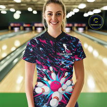 Load image into Gallery viewer, Pink and Purple Bowling Shirts for Team Women Men Bowling Polo and 1/4 Zip Shirt MBL229
