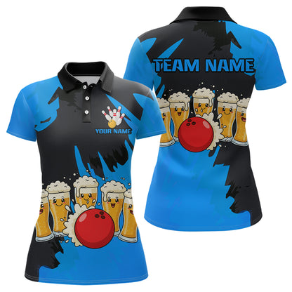 Funny Beer Bowling Shirts Blue for Women Men Team Bowling Polo & 1/4 Zip Shirts MBL251