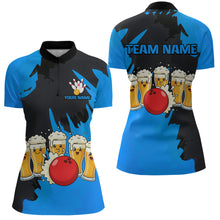 Load image into Gallery viewer, Funny Beer Bowling Shirts Blue for Women Men Team Bowling Polo &amp; 1/4 Zip Shirts MBL251