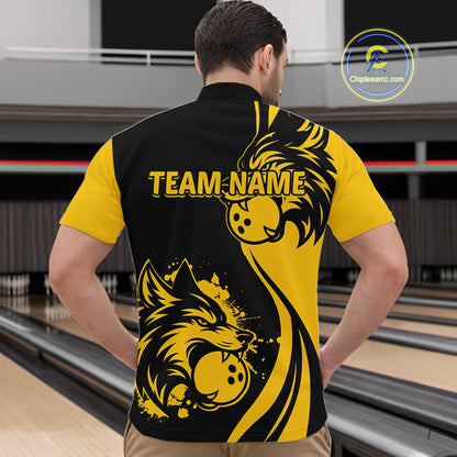 Yellow Wolf Bowling Shirts for Team Men Women Custom Wolf Bowling Jerseys for Couples MBL197