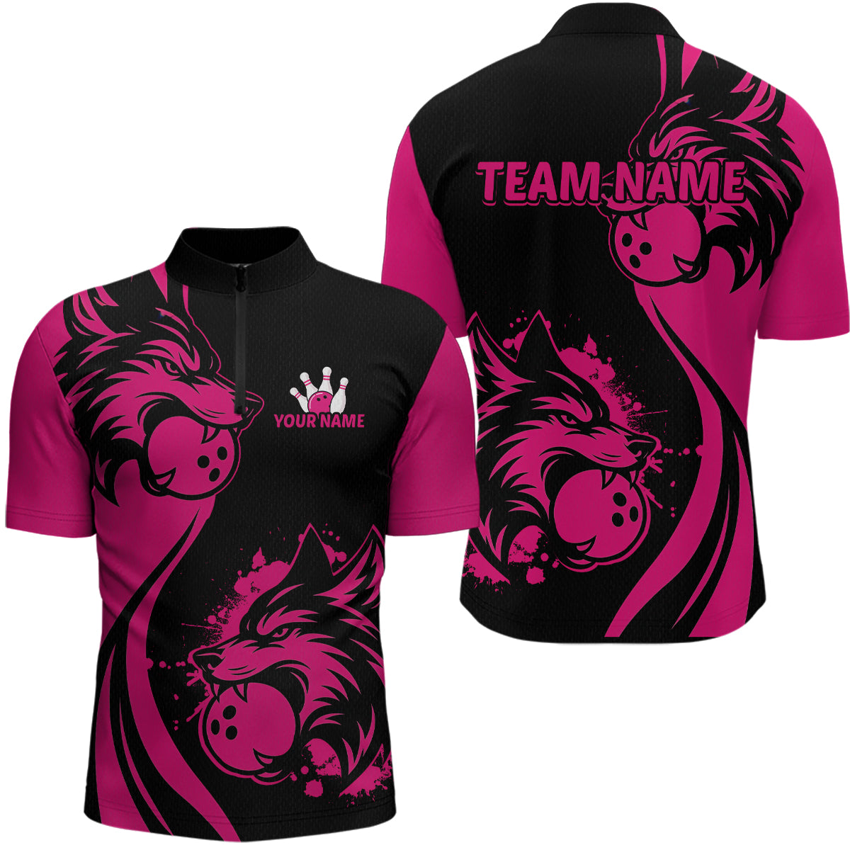 Pink Wolf Bowling Shirts for Team Men Women Custom Wolf Bowling Jerseys for Couples MBL197