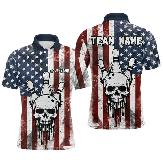 Patriotic Bowling Shirts for Team Women Men Custom Skull Bowling Jerseys for Couple MBL201