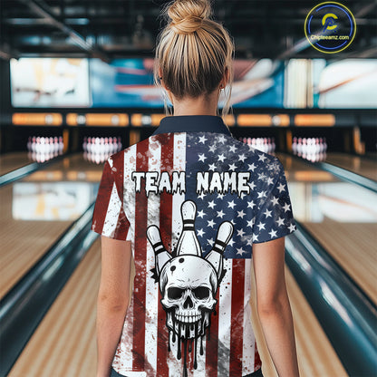 Patriotic Bowling Shirts for Team Women Men Custom Skull Bowling Jerseys for Couple MBL201