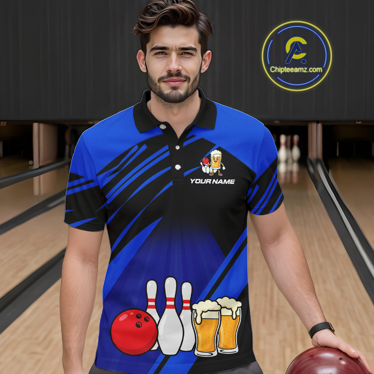 Funny Beer Bowling Shirts Blue Bowling Jersey for Team Women Men Bowl League MBL261