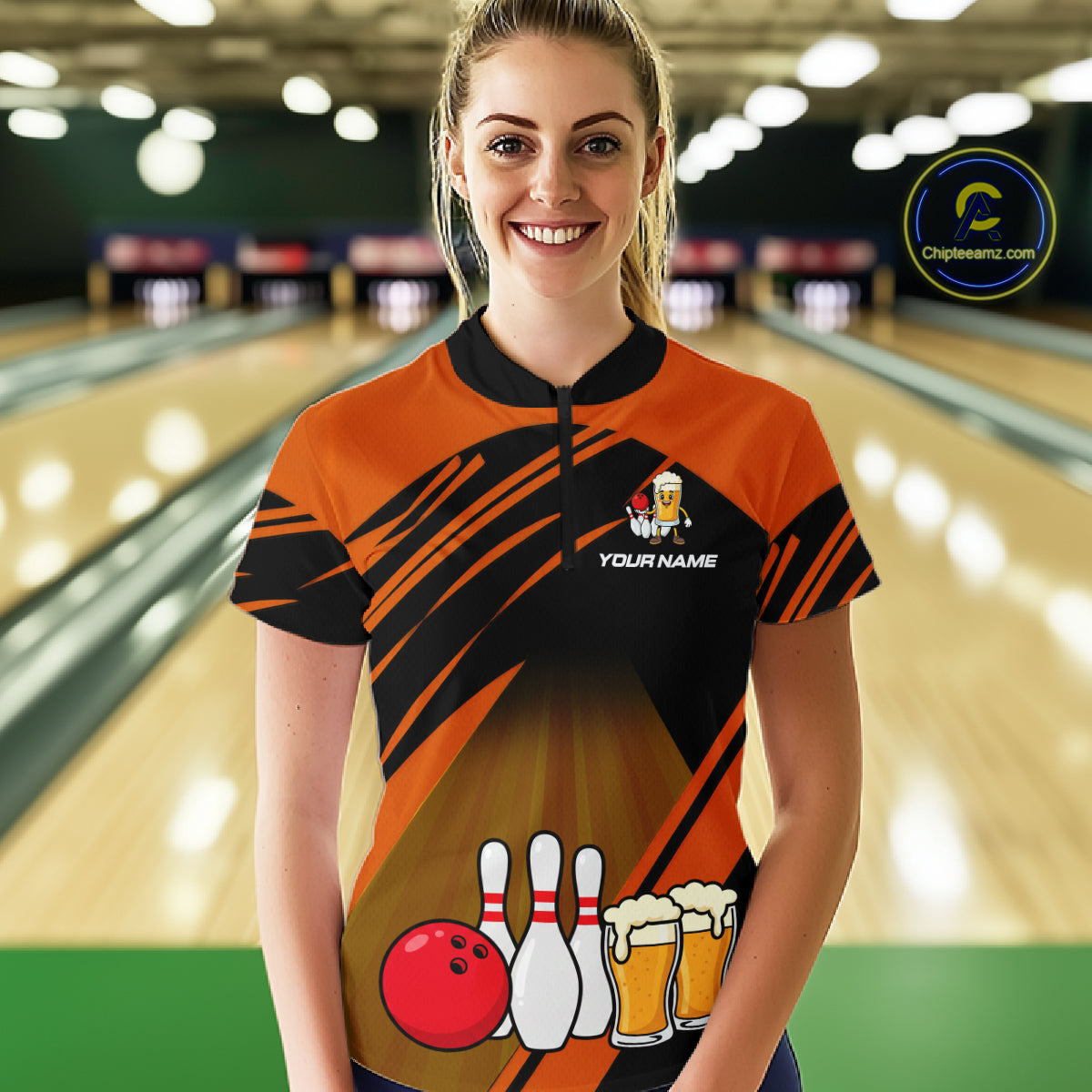 Funny Beer Bowling Shirts Orange Bowling Jersey for Team Women Men Bowl League MBL261