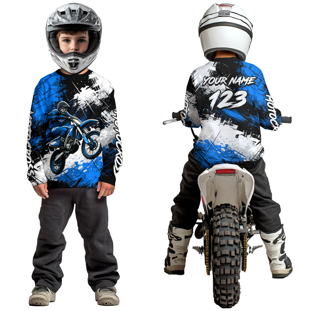 Custom Blue Motocross Jersey for Kid Adult Dirt Bike Shirts Men Women Riding Shirt XM491