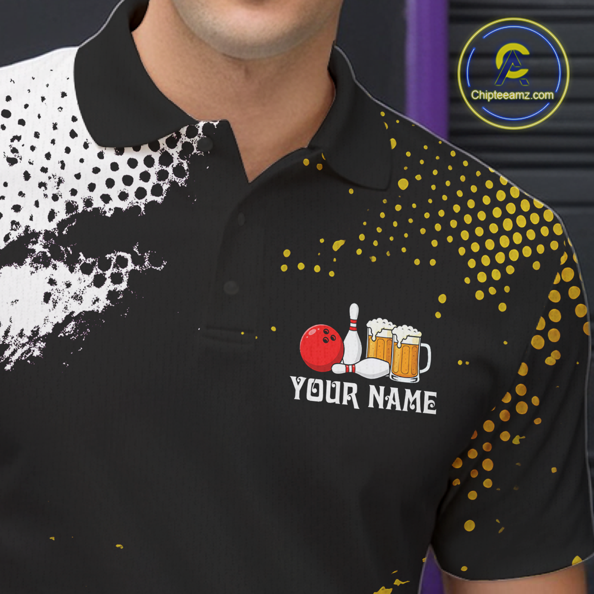 Yellow Funny Beer Bowling Shirts for Team Women Men Bowling Polo&1/4 Zip Bowl League MBL254