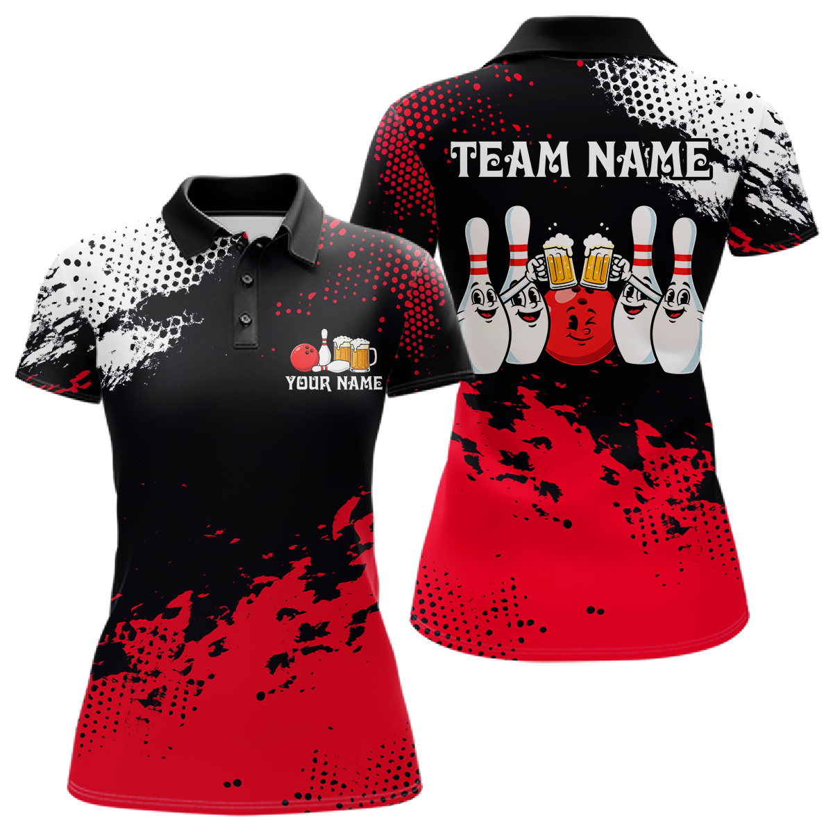 Red Funny Beer Bowling Shirts for Team Women Men Bowling Polo&1/4 Zip Bowl League MBL254