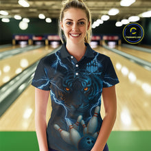 Load image into Gallery viewer, Tiger Bowling Shirts for Team Women Men Custom Blue Lightning Bowling Polo&amp;1/4 Zip Shirt MBL182