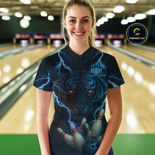 Load image into Gallery viewer, Tiger Bowling Shirts for Team Women Men Custom Blue Lightning Bowling Polo&amp;1/4 Zip Shirt MBL182