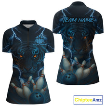Load image into Gallery viewer, Tiger Bowling Shirts for Team Women Men Custom Blue Lightning Bowling Polo&amp;1/4 Zip Shirt MBL182