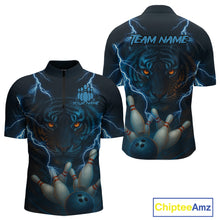 Load image into Gallery viewer, Tiger Bowling Shirts for Team Women Men Custom Blue Lightning Bowling Polo&amp;1/4 Zip Shirt MBL182