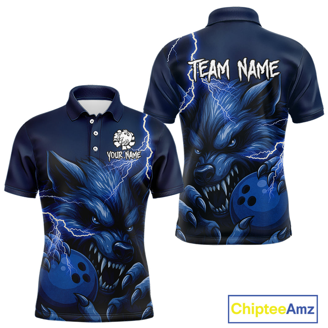 Wolf Bowling Shirts for Team Women Men Custom Blue Wolf Bowling Polo and 1/4 Zip MBL191