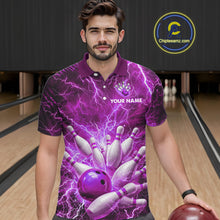 Load image into Gallery viewer, Purple Lightning Bowling Shirts for Team Women Men Custom Bowling Polo &amp; 1/4 Zip Shirt MBL241