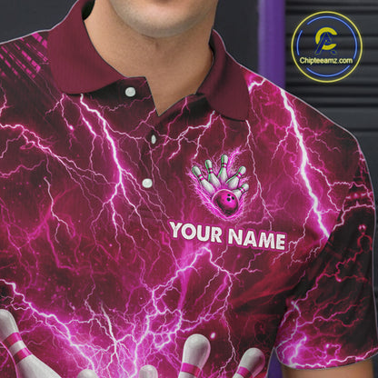 Pink Lightning Bowling Shirts for Team Women Men Custom Bowling Polo & 1/4 Zip Shirt MBL241