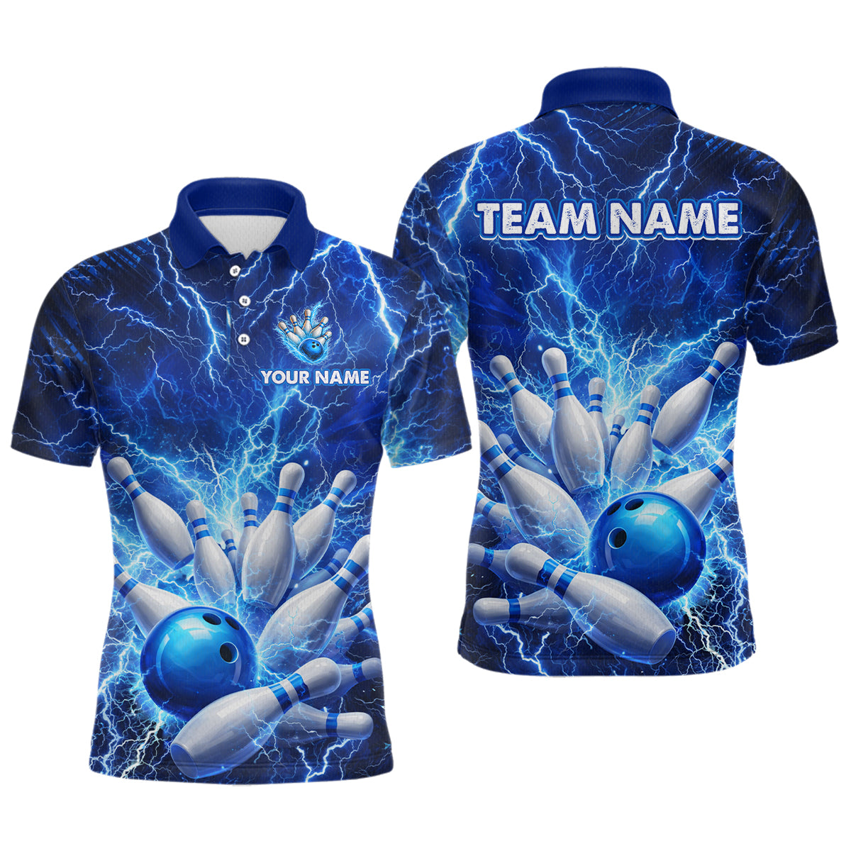 Blue Lightning Bowling Shirts for Team Women Men Custom Bowling Polo & 1/4 Zip Shirt MBL241