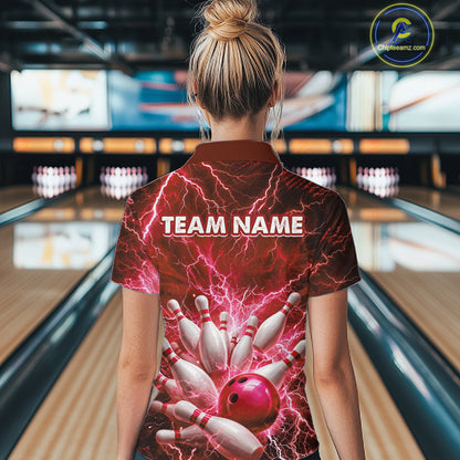 Red Lightning Bowling Shirts for Team Women Men Custom Bowling Polo & 1/4 Zip Shirt MBL241