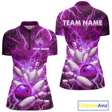 Load image into Gallery viewer, Purple Lightning Bowling Shirts for Team Women Men Custom Bowling Polo &amp; 1/4 Zip Shirt MBL241