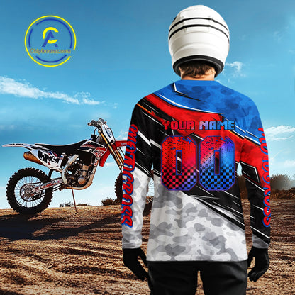 Blue and Red Motocross Jersey Custom Dirt Bike Shirts Men Kid Women Riding Shirt XM489