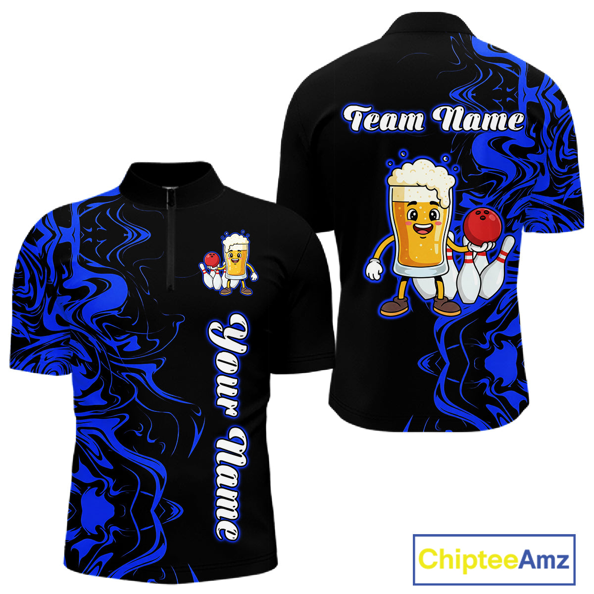 Funny Beer Bowling Shirts Team Women Men Custom Blue Bowling Jersey for Bowler MBL250