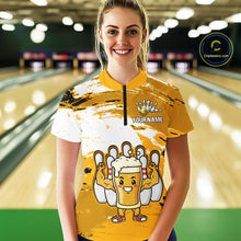 Load image into Gallery viewer, Yellow Funny Beer Bowling Shirts for Women Men Team Bowling Polo&amp;1/4 Zip Bowl League MBL253