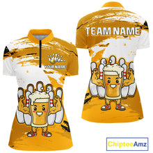 Load image into Gallery viewer, Yellow Funny Beer Bowling Shirts for Women Men Team Bowling Polo&amp;1/4 Zip Bowl League MBL253