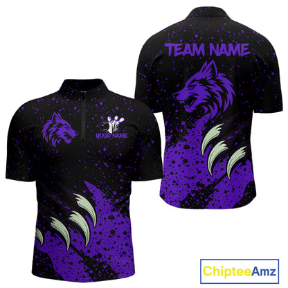 Purple Wolf Bowling Shirts for Team Men Women Custom Bowling Jerseys for Bowlers MBL205
