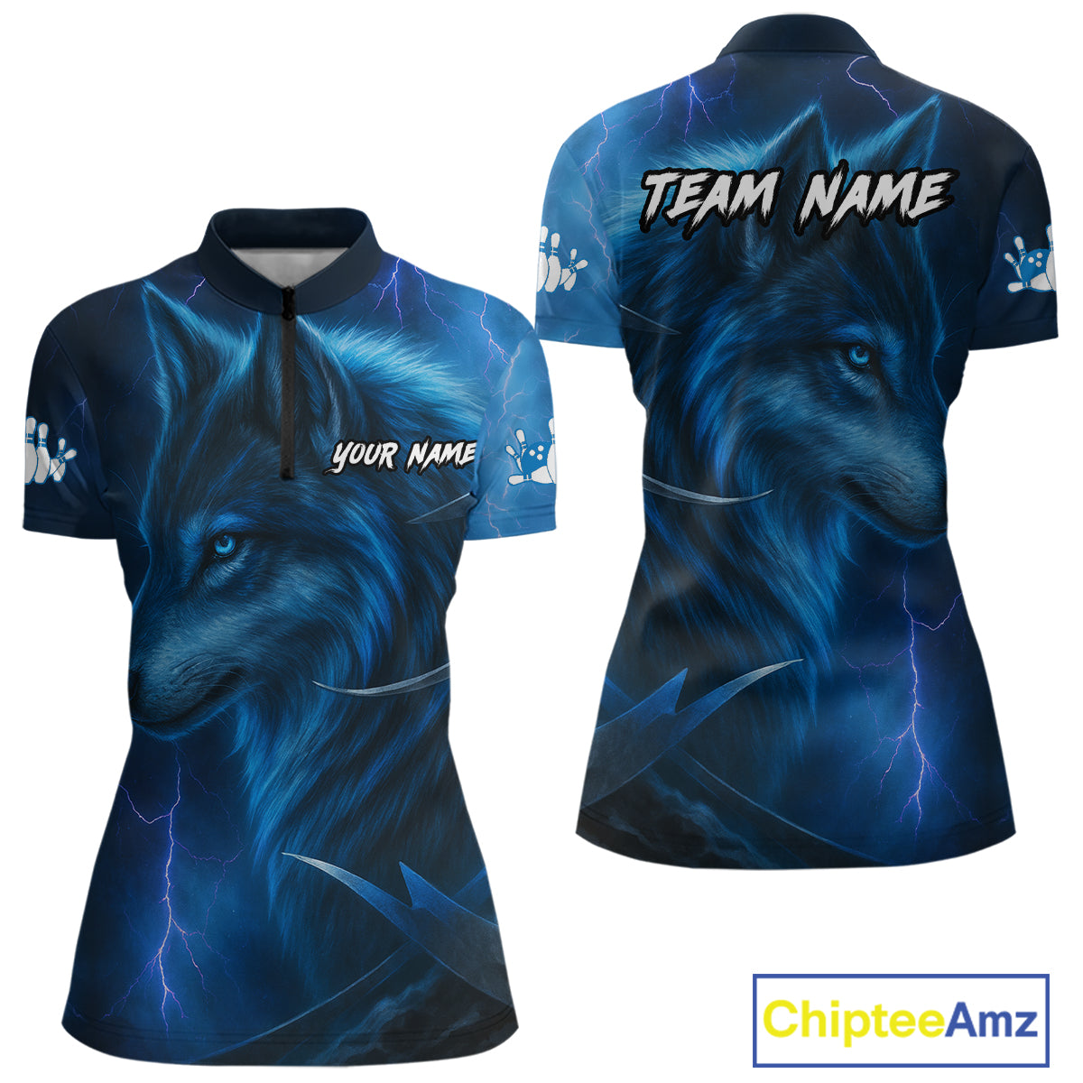 Blue Wolf Bowling Shirts for Team Men Women Custom Wolf Bowling Jerseys for Couples MBL199