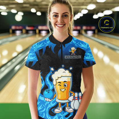 Blue Flaming Beer Bowling Shirts Beer Bowling Jersey for Team Women Men Bowler MBL262
