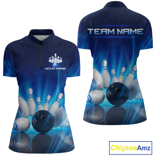 Custom Lightning Bowling Jersey for Women Bowling Team Shirts Bowling Uniform Polo & 1/4 Zip HNT164